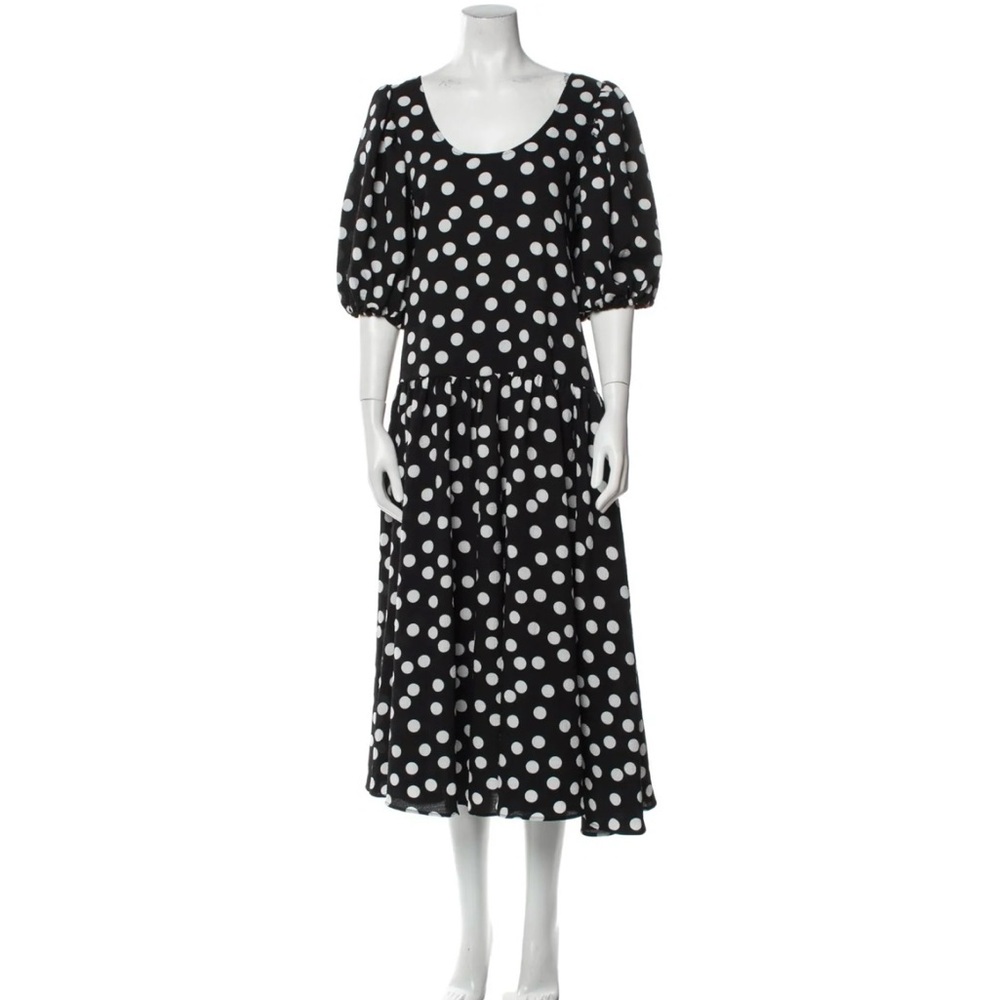 STINE GOYA Amelia Black and White Polka-Dot Puff Sleeve Dress